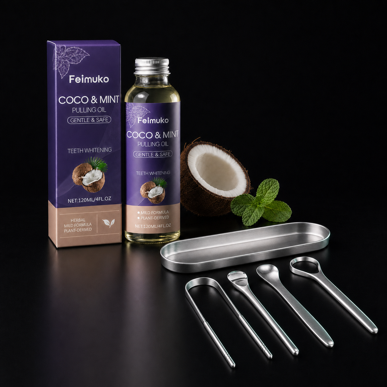 Feimuko Coco & Mint Pulling Oil mit vier Edelstahl-Tools und Etui